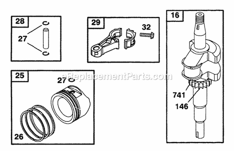 Crankshaft Piston Group Diagram and Parts List for 097772-0320-A1  Briggs and Stratton Engine